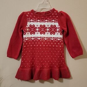 CRAZY 8 RED AND WHITE SNOWFLAKE FAIR ISLE SWEATER DRESS, SIZE 18-24 MONTHS
